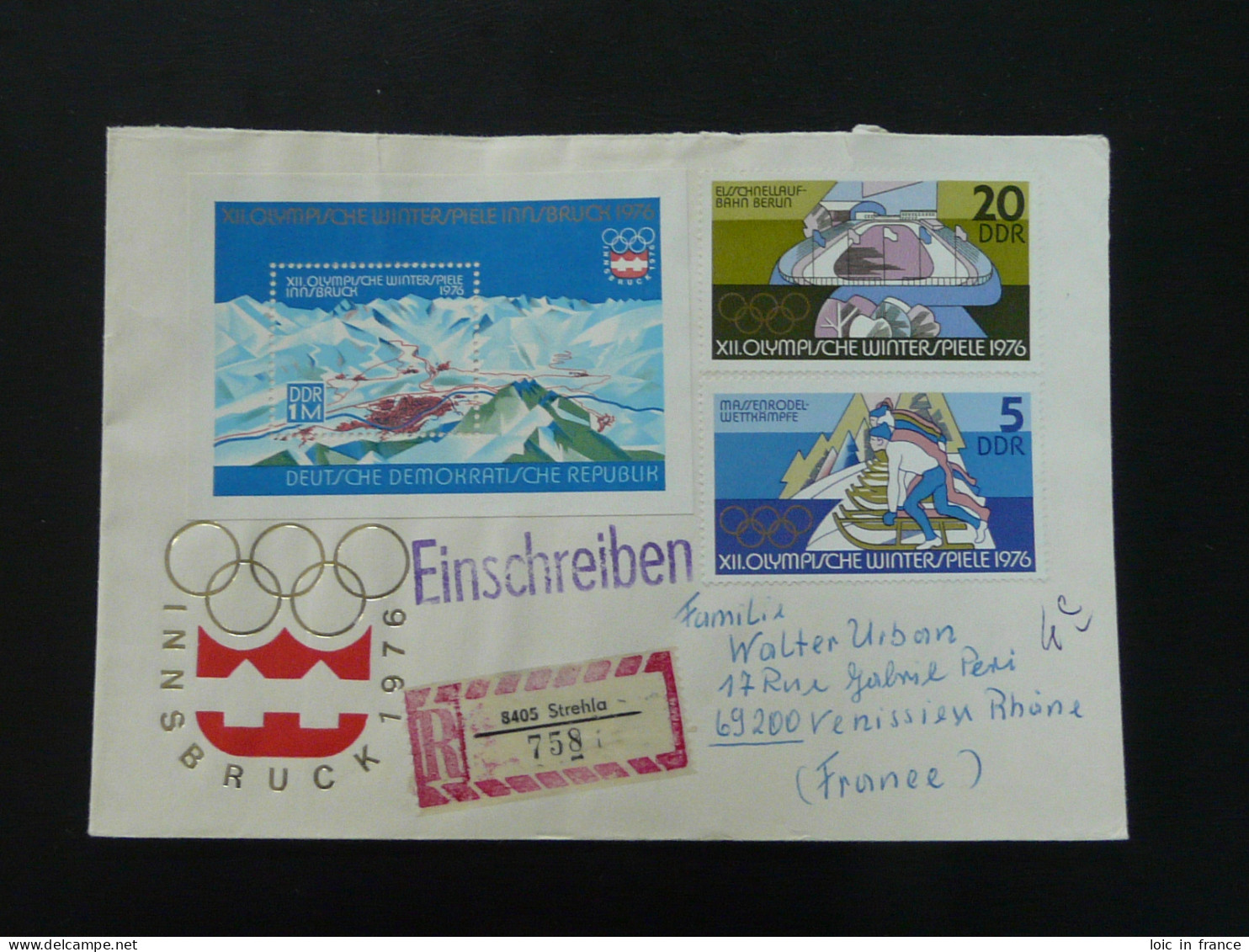 Jeux Olympiques Innsbruck Olympic Games Lettre Recommandée Registered Cover Einschreiben Brief Strehla DDR 1976 Ref 527 - Winter 1976: Innsbruck