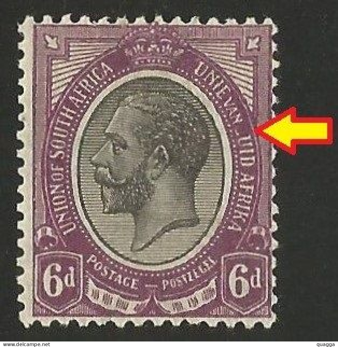 South Africa 1913. 6d Partial Missing 'Z' In 'ZUID'. (UHB 9 V1), SACC 10var*, SG 11var*. - Unused Stamps