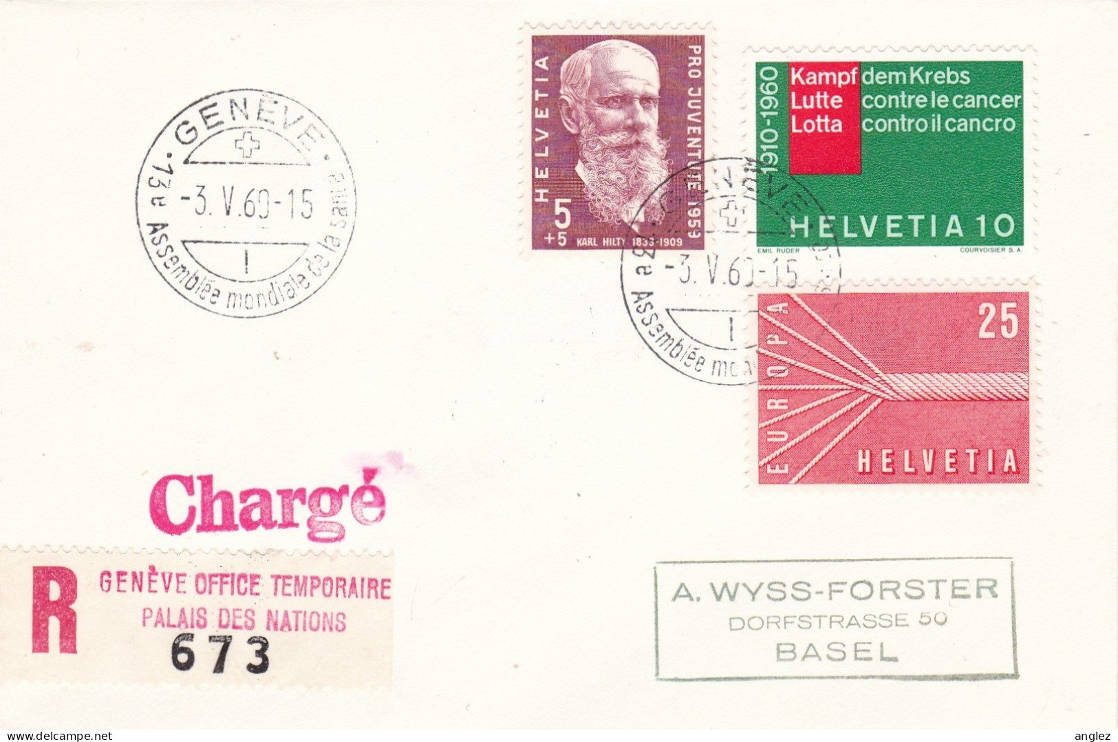 United Nations Geneva - 1969 Registered Cover To Basel - Temporary Office Etiquette - FDC