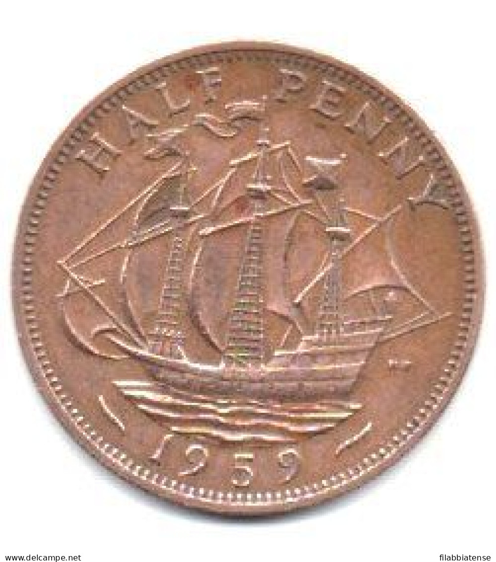 1959 - Gran Bretagna Half Penny      ------- - J. 1 Florin / 2 Schillings