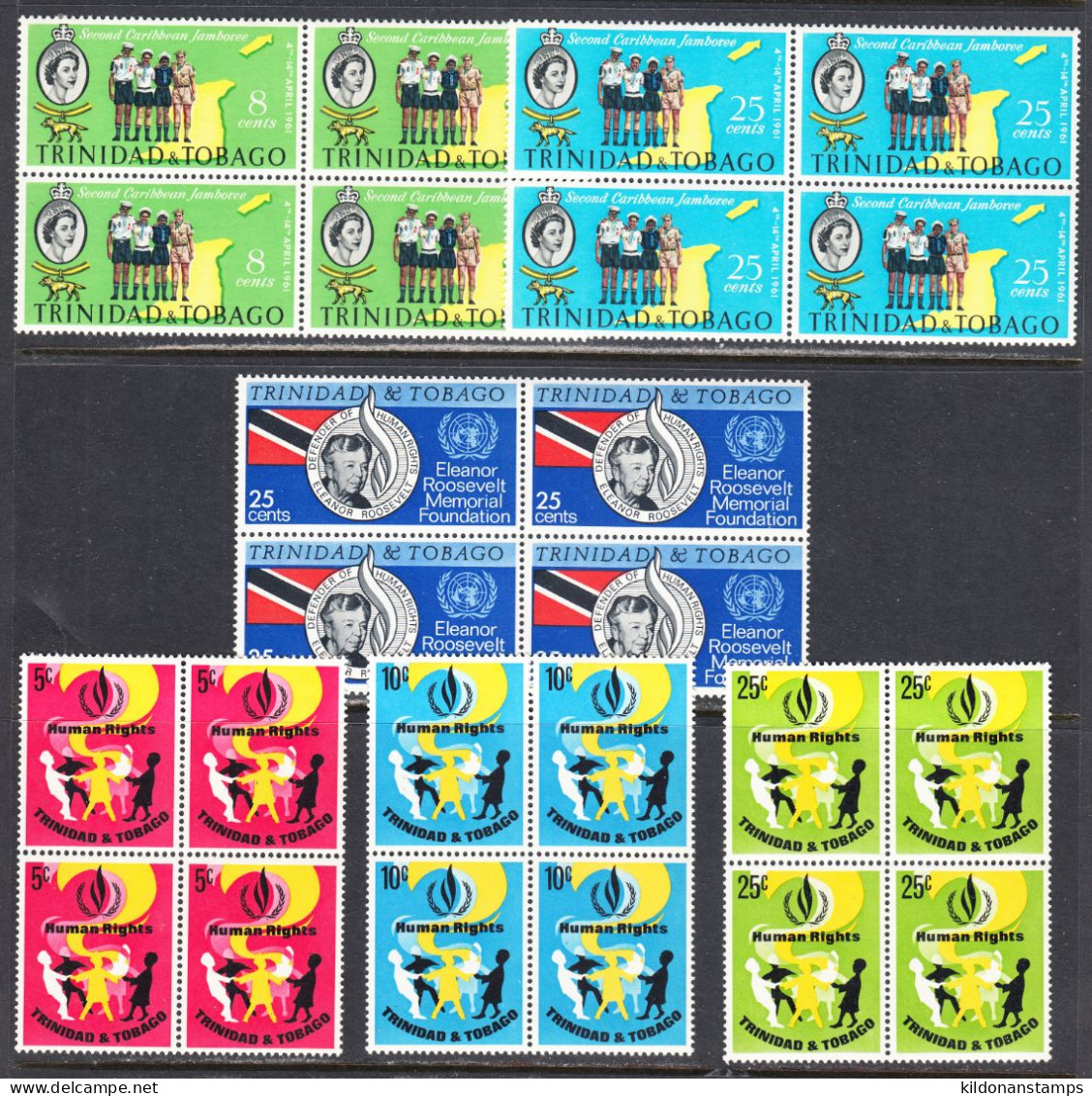Trinidad & Tobago 1961,65,68, Mint No Hinge, Blocks, Sc# Sc# ,SG 298-299,312,331-333 - Trinidad & Tobago (1962-...)
