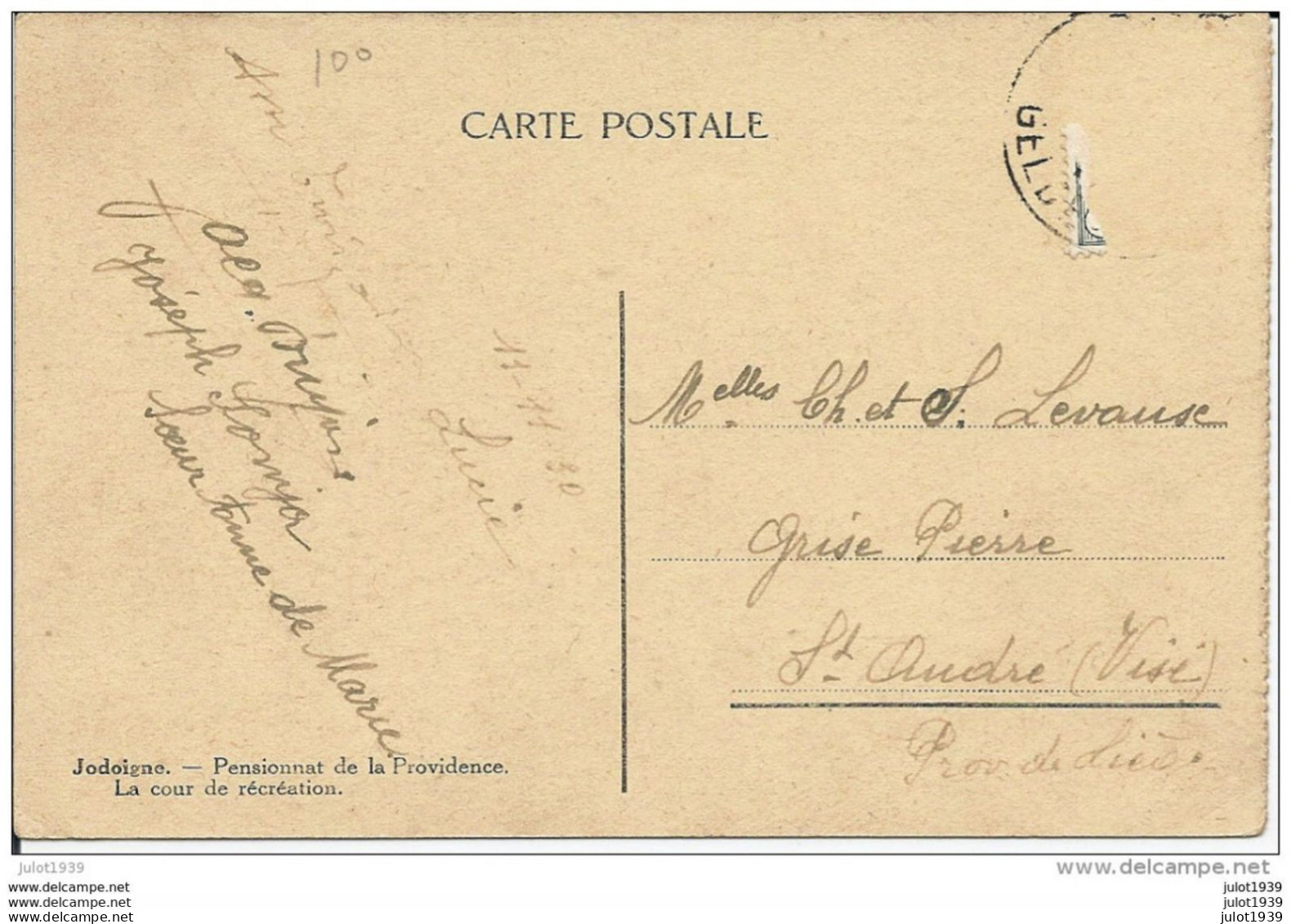 Julot1939 ....   JODOIGNE ..-- Pensionnat De La Providence . 1930 Vers St ANDRE Visé . Voir Verso . - Jodoigne