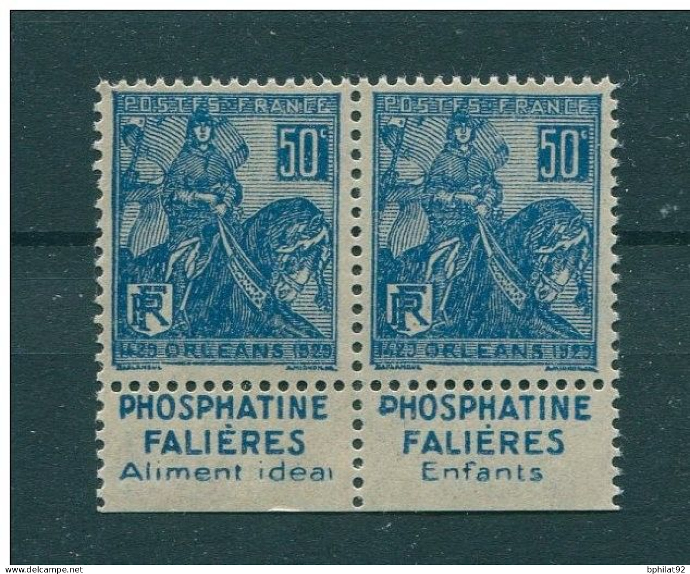 !!! 50 C JEANNE D'ARC :PAIRE AVEC BANDES PUBS FALIERES NEUVE ** - Unused Stamps