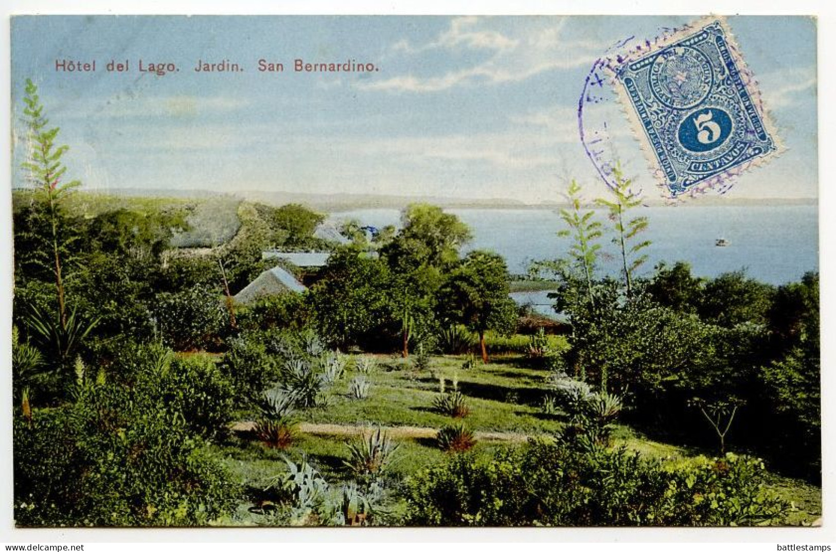 Paraguay 1926 Postcard San Bernardino - Hotel Del Lago, Jardin; Scott 194 - 5c. Coat Of Arms - Paraguay