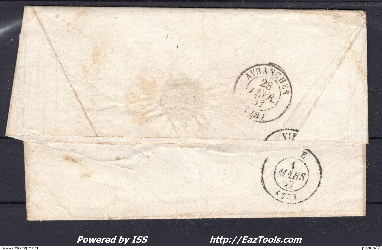 FRANCE N°14A SUR LETTRE AVEC PC 3117 SAINT JAMES MANCHE + CAD DU 28/02/1857 - 1853-1860 Napoleone III