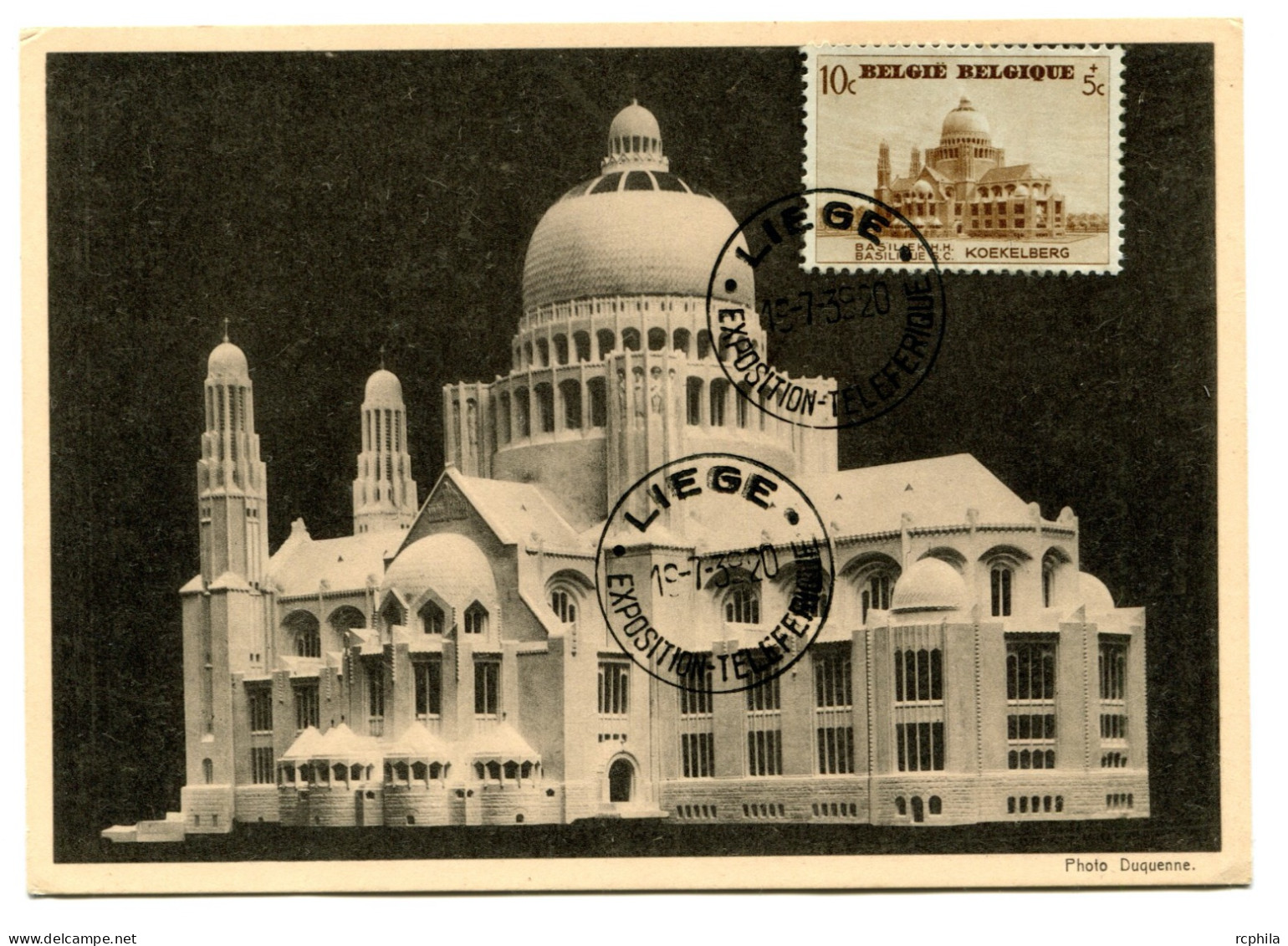 RC 26177 BELGIQUE 1939 BASILIQUE DU SACRÉ COEUR CARTE MAXIMUM DE LIEGE EXPOSITION TELEFERIQUE - 1934-1951