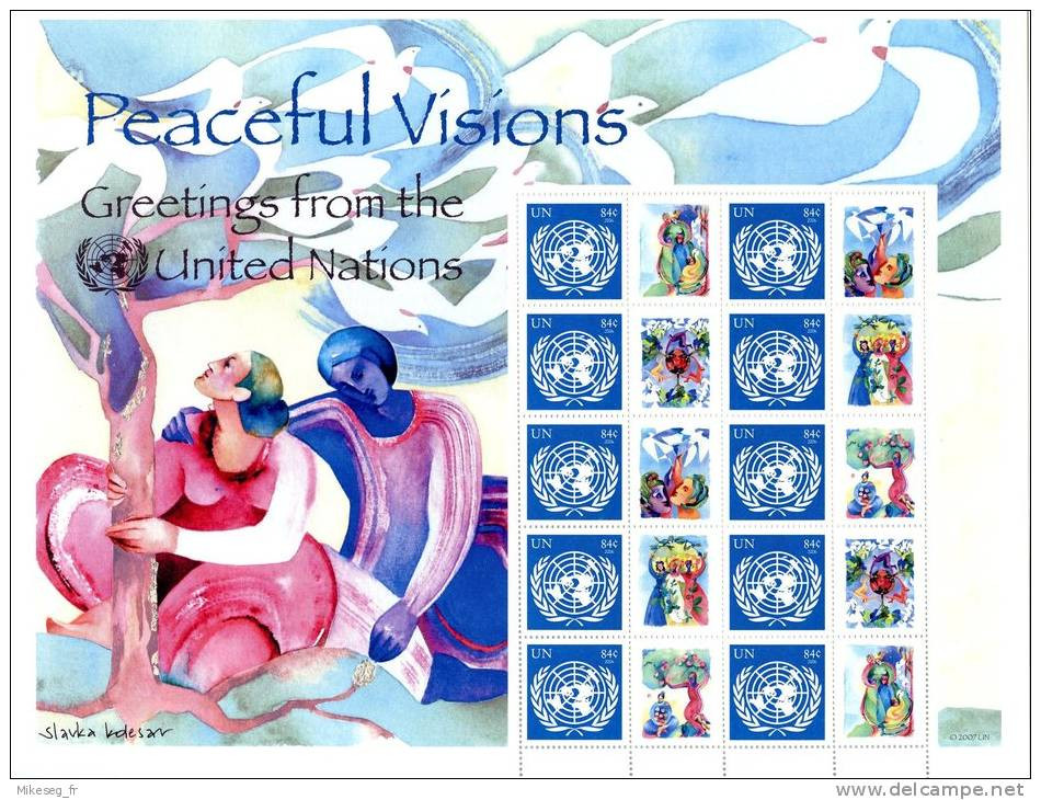 ONU New-York 2007 - Feuille De Timbres Personnalisés "Peaceful Visions ** Très Rare - Blocks & Sheetlets