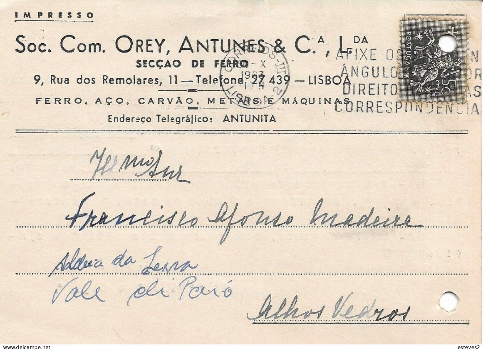 Portugal , 1963 , OREY ANTUNES & Cª Ldª , Freight Forwarding Agents ,  Commercial Postcard - Portugal