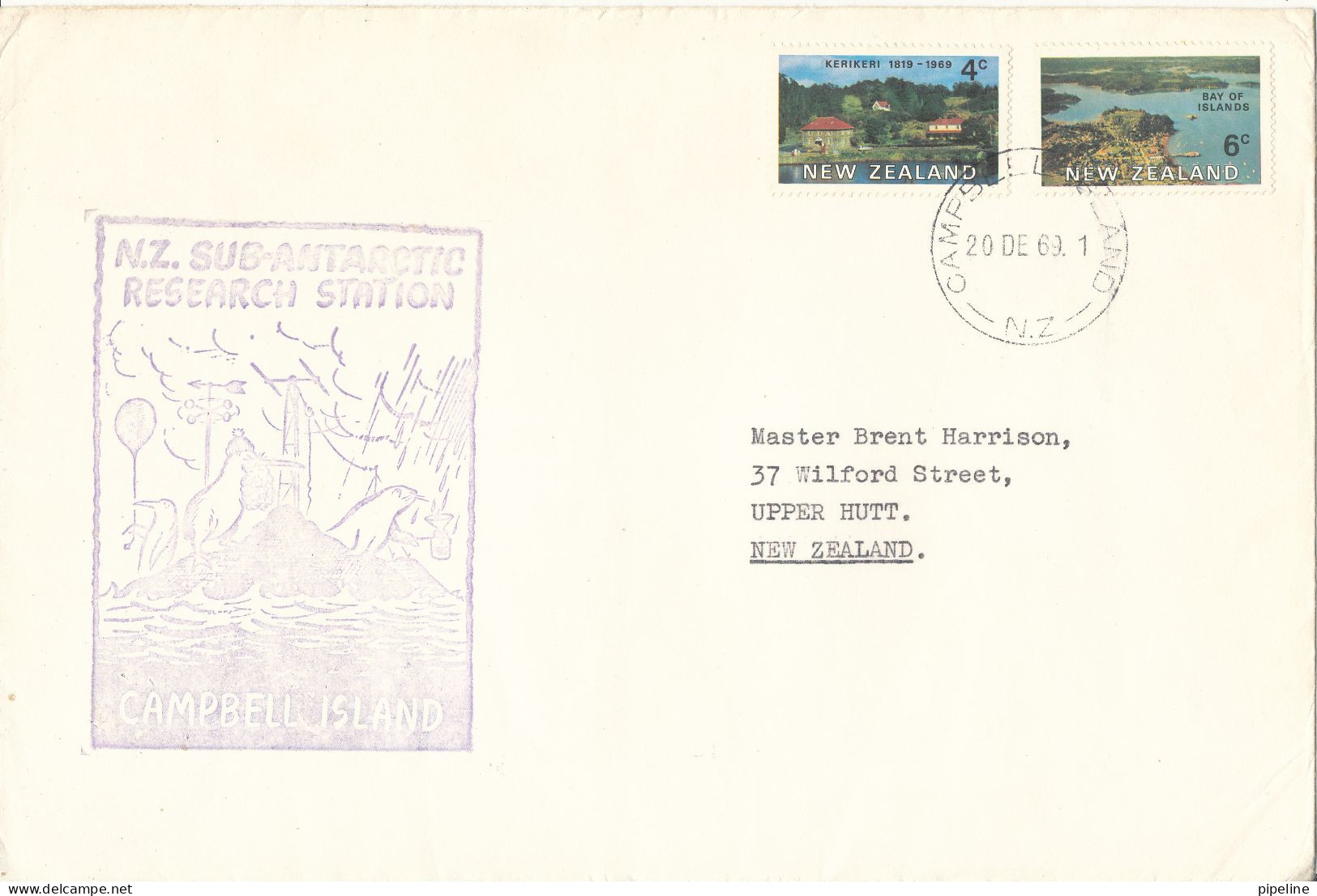 New Zealand Cover Sent From N.Z. Sub-Antarctic Research Campell Island 20-12-1969  Station  Big Size Cover - Covers & Documents
