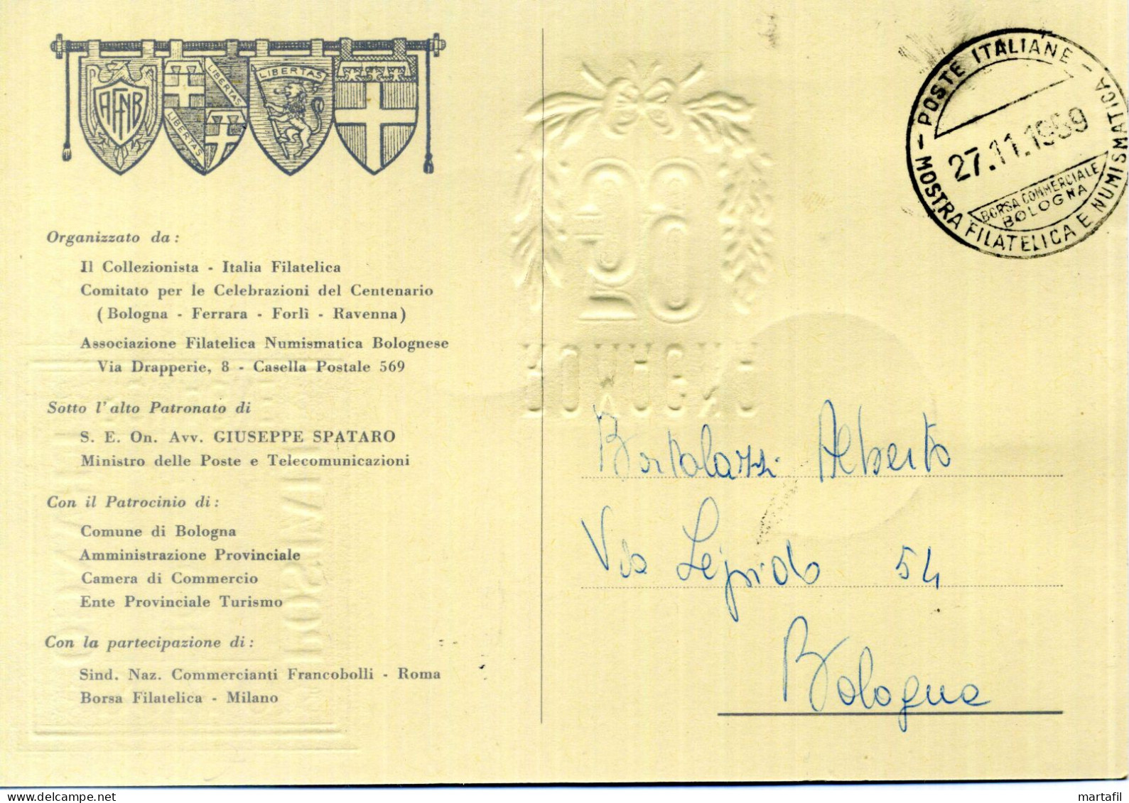 1959 SAN MARINO Cartolina Mostra Filatelica E Numismatica, Centenario Dei Francobolli Delle Romagne - Covers & Documents