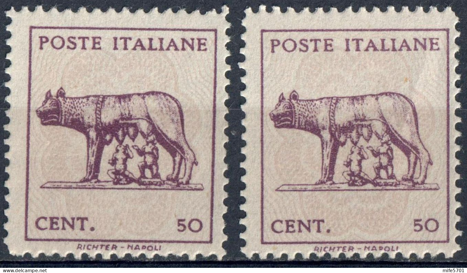 LUOGOTENENZA 1943 LUPA CAPITOLINA C. 50 SENZA FILIGRANA - 2 FRANCOBOLLI NUOVI MNH ** - SASSONE 515A - Neufs