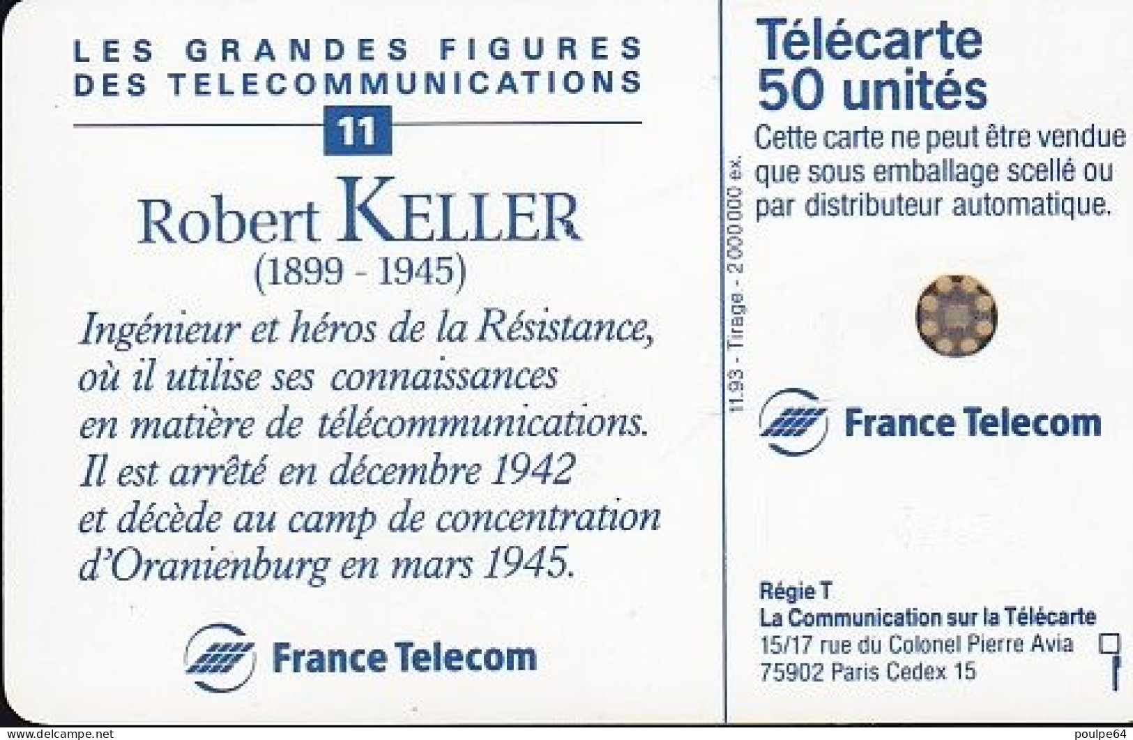 F444 - 11/1993 - ROBERT KELLER - 50 SC5 ( Verso : N° Embouti Gros) - 1993