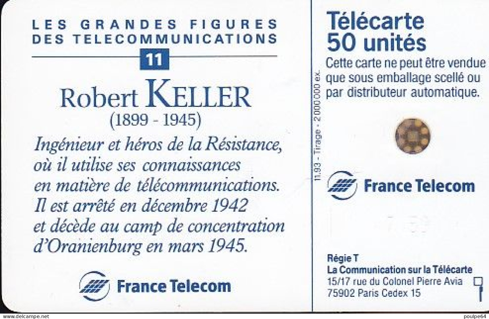 F444 - 11/1993 - ROBERT KELLER - 50 SC5 ( Verso : N° Embouti Petits) - 1993