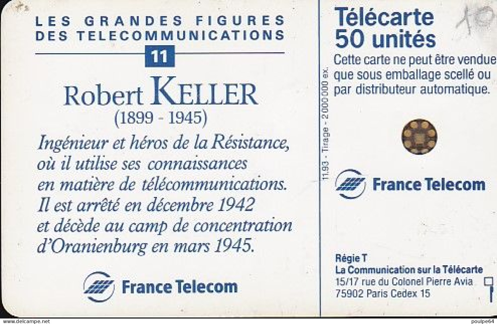 F444 - 11/1993 - ROBERT KELLER - 50 SC5 ( Verso : N° Impact) - 1993