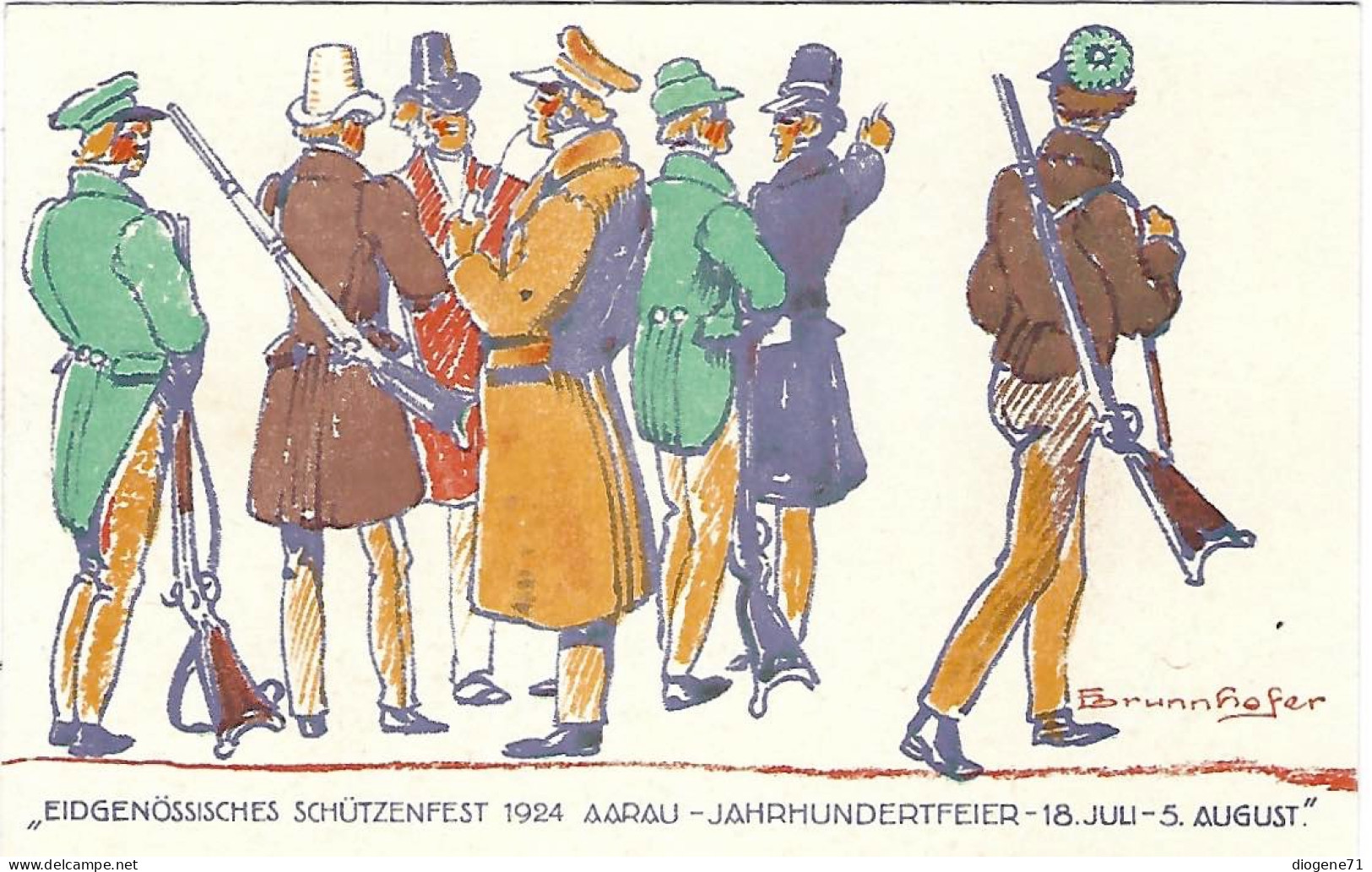 Eidg. Schützenfest Aarau 1924 Offizielle Postkarte Litho Brunnhofer - Aarau