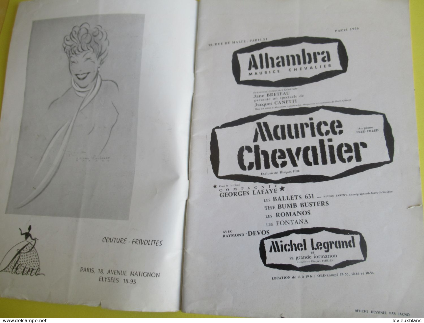 Programme/ALHAMBRA Maurice CHEVALIER/ "De Ménilmontant à Ménilmontant"/ Michel LEGRAND/ Raymond DEVOS/ 1956     PROG364 - Programmi