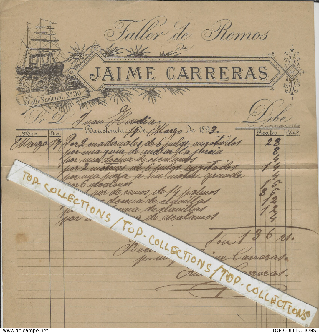 1893 NAVIGATION Barcelona Espagne Jaime Carreras Faller De Remos  Pour Juan Heredi - Spagna