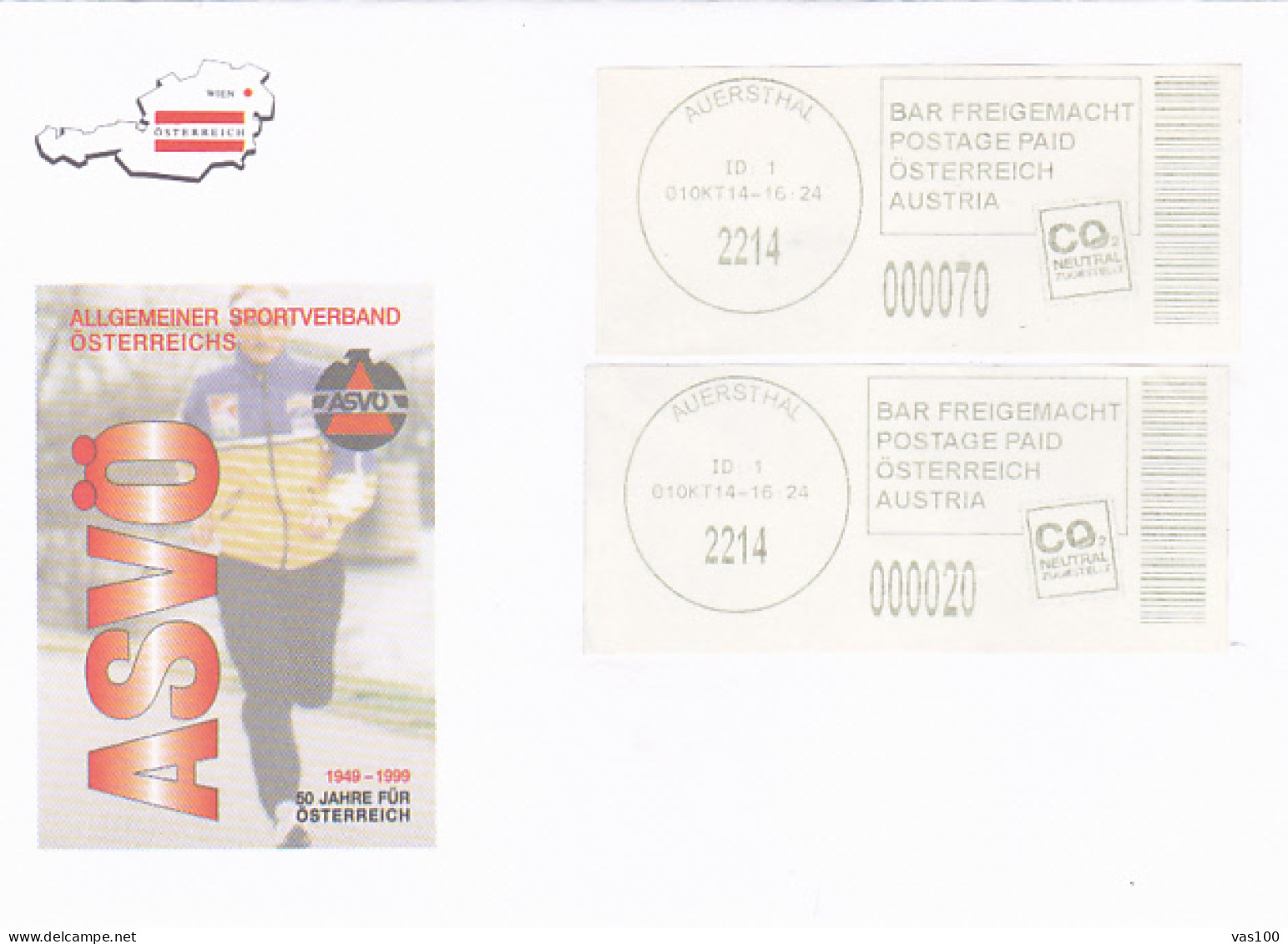 AUSTRIAN GENERAL SPORTS ASSOCIATION, POSTAGE PAID SPECIAL COVER, 2014, AUSTRIA - Lettres & Documents