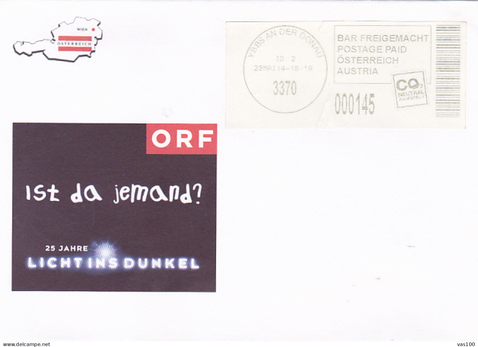 LIGHT IN THE DARK TELETHON ADVERTISING, POSTAGE PAID SPECIAL COVER, 2014, AUSTRIA - Briefe U. Dokumente