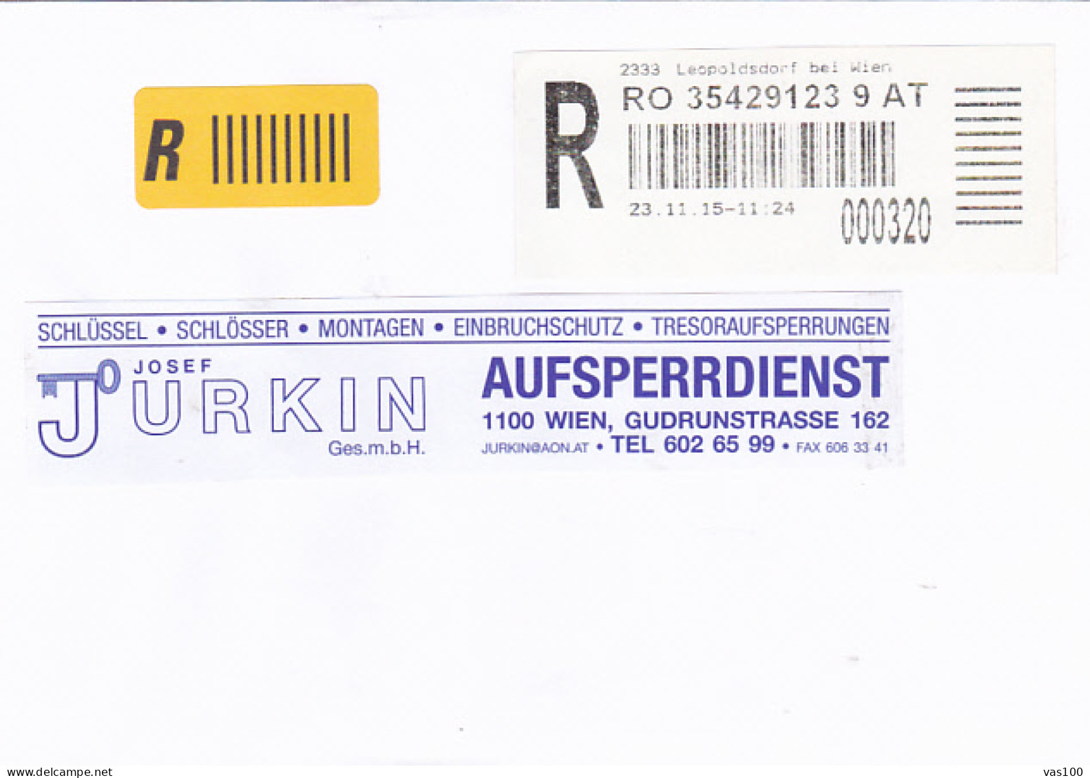 COMPANY HEADER STICKER, REGISTERED COVER, 2015, AUSTRIA - Lettres & Documents