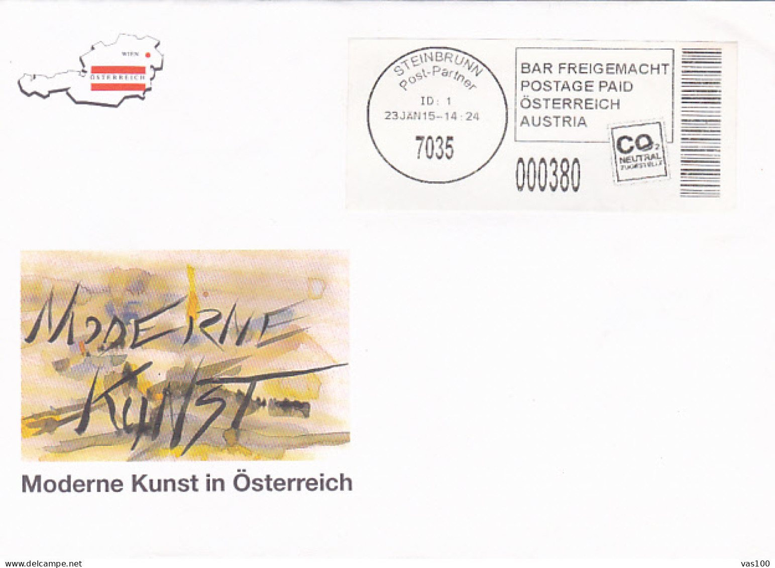 MODERN ART IN AUSTRIA, POSTAGE PAID SPECIAL COVER, 2015, AUSTRIA - Lettres & Documents