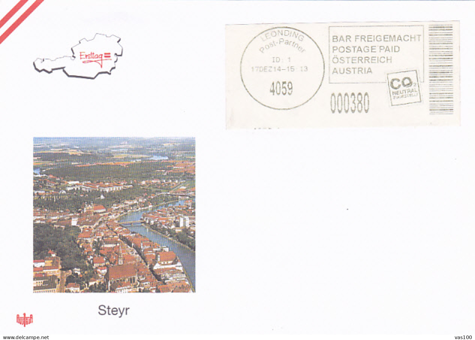 STEYR TOWN PANORAMA, POSTAGE PAID SPECIAL COVER, 2014, AUSTRIA - Briefe U. Dokumente