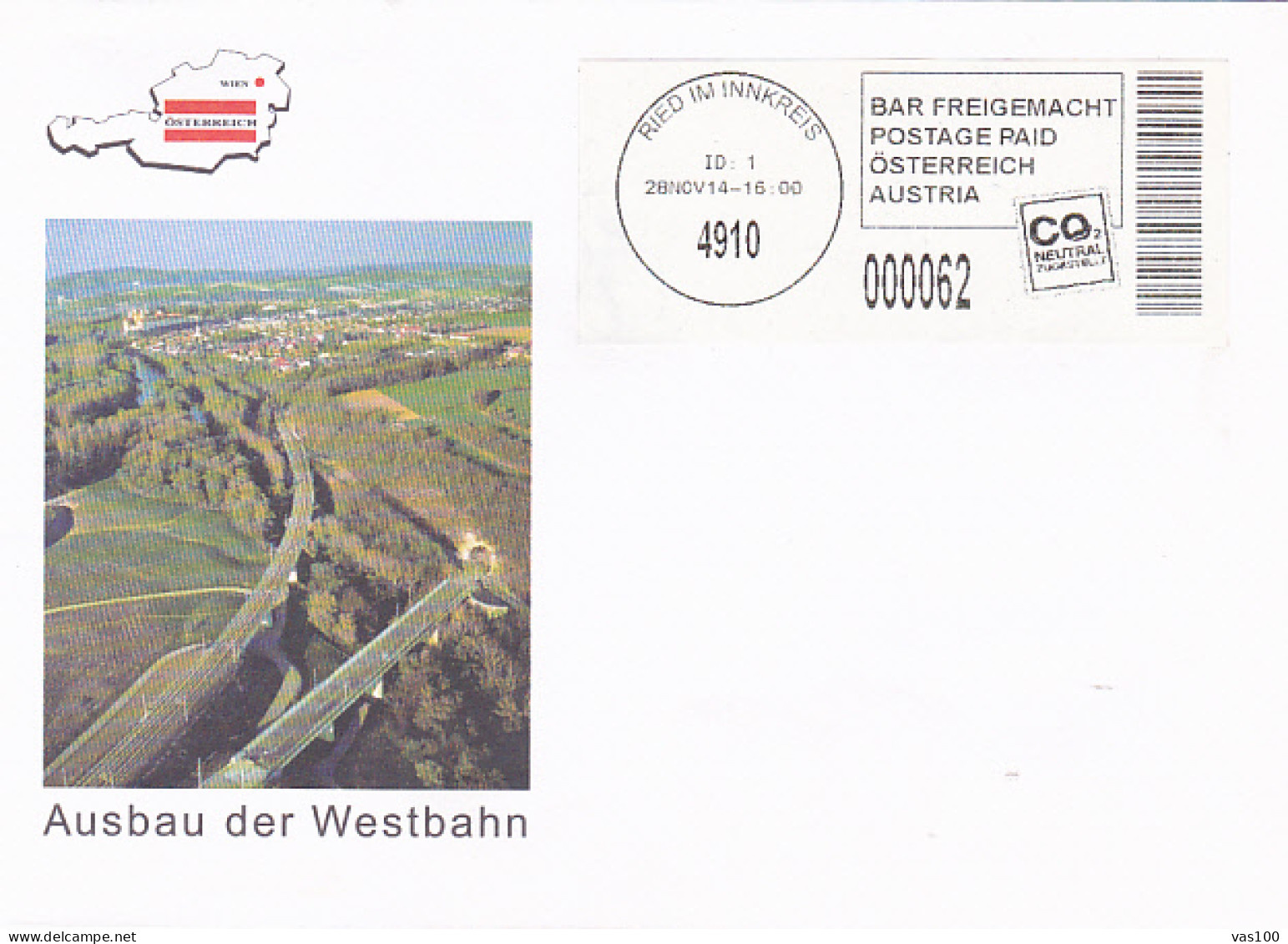 EXPANSION OF THE WEST RAILWAY, LANDSCAPE, POSTAGE PAID SPECIAL COVER, 2014, AUSTRIA - Covers & Documents