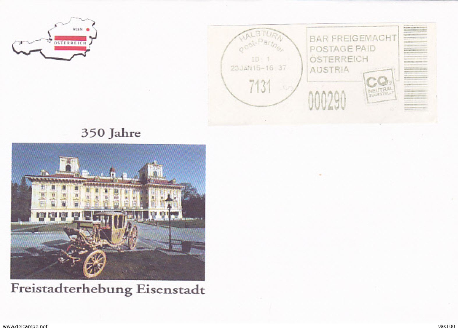 EISENSTADT TOWN CHARTER, POSTAGE PAID SPECIAL COVER, 2015, AUSTRIA - Covers & Documents