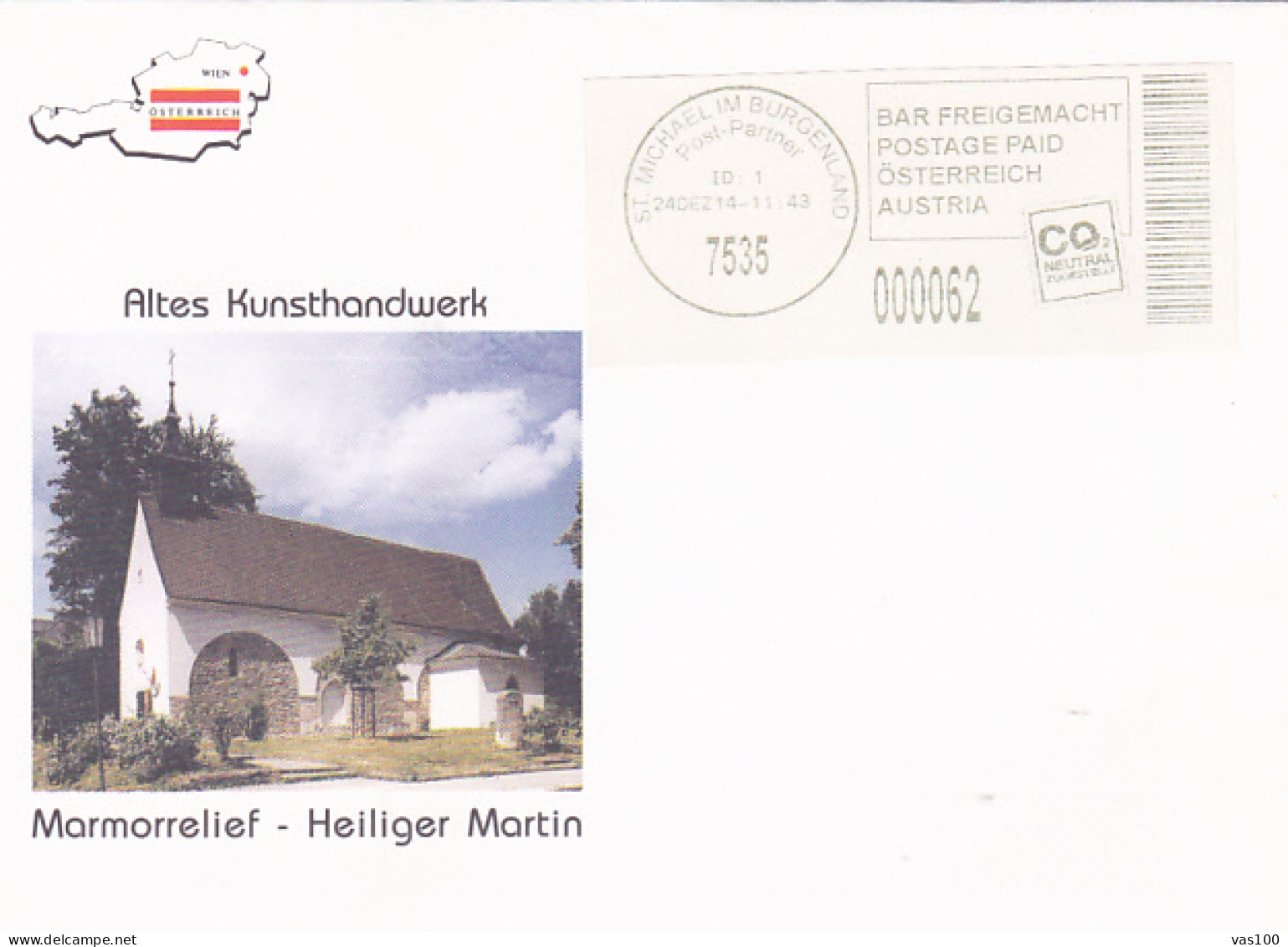 ANTIQUE ARTWORKS, ST MARTIN MARBLE CHURCH, POSTAGE PAID SPECIAL COVER, 2014, AUSTRIA - Lettres & Documents