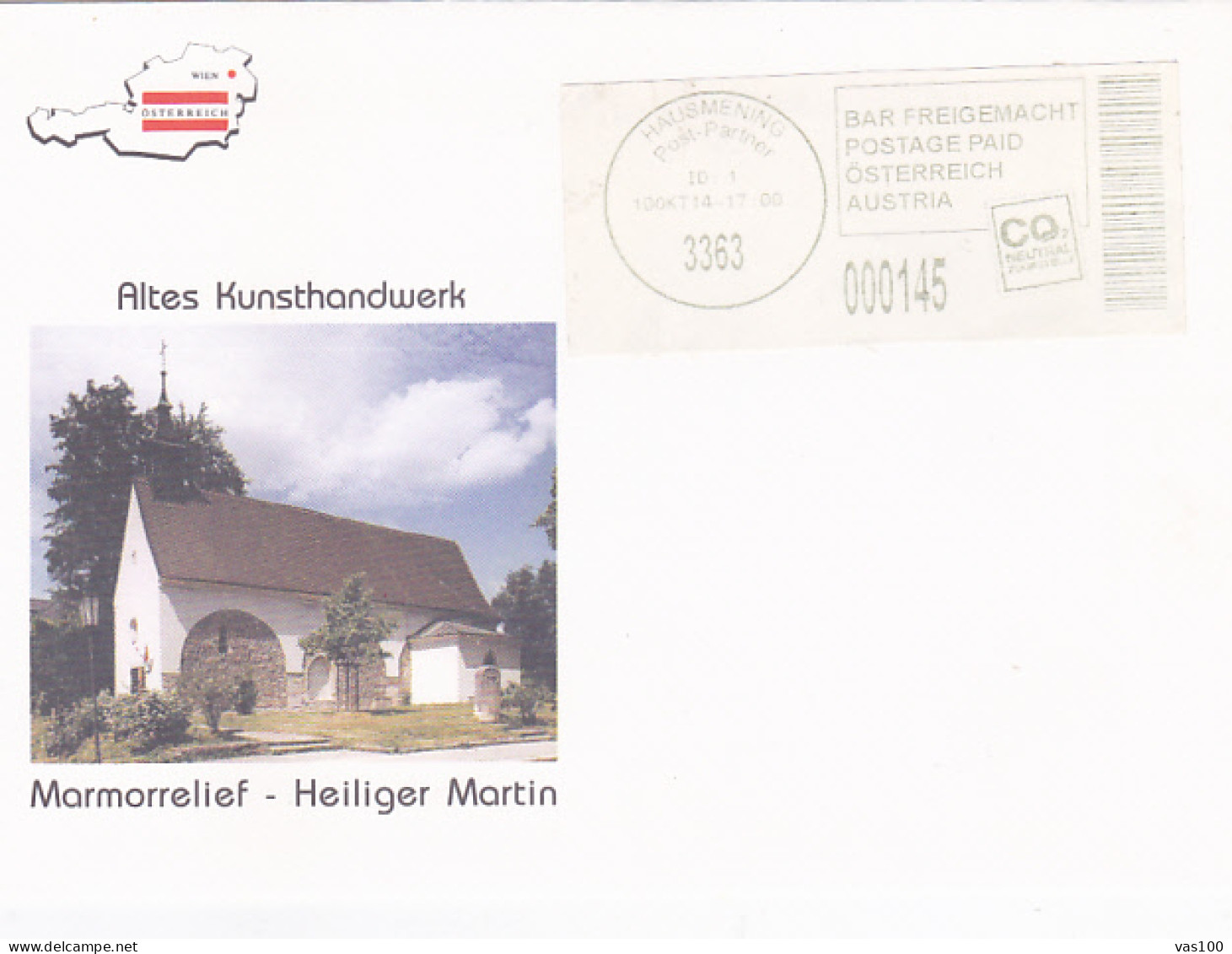 ANTIQUE ARTWORKS, ST MARTIN MARBLE CHURCH, POSTAGE PAID SPECIAL COVER, 2014, AUSTRIA - Lettres & Documents