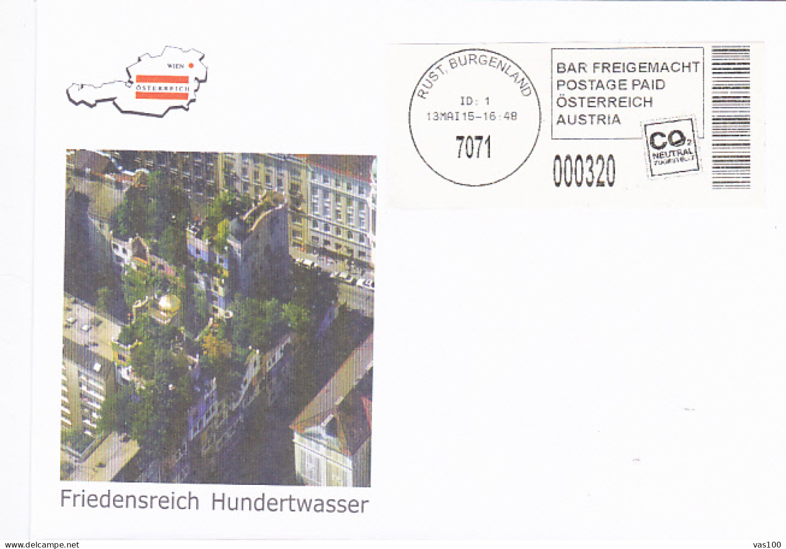 FRIEDENSREICH HUNDERTWASSER, ARCHITECT, POSTAGE PAID SPECIAL COVER, 2015, AUSTRIA - Brieven En Documenten