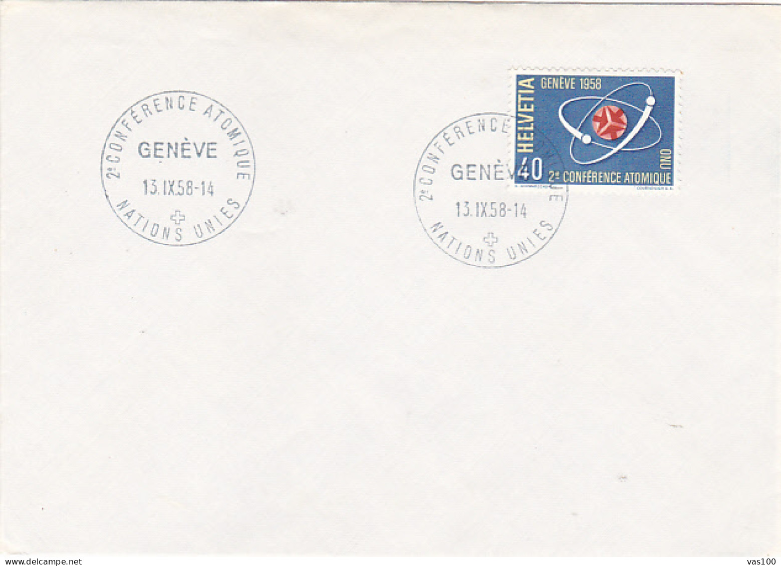 SCIENCE, ENERGY, ATOM, ONU NUCLEAR CONFERENCE, SPECIAL POSTMARKS AND STAMP ON COVER, 1958, SWITZERLAND - Atoom