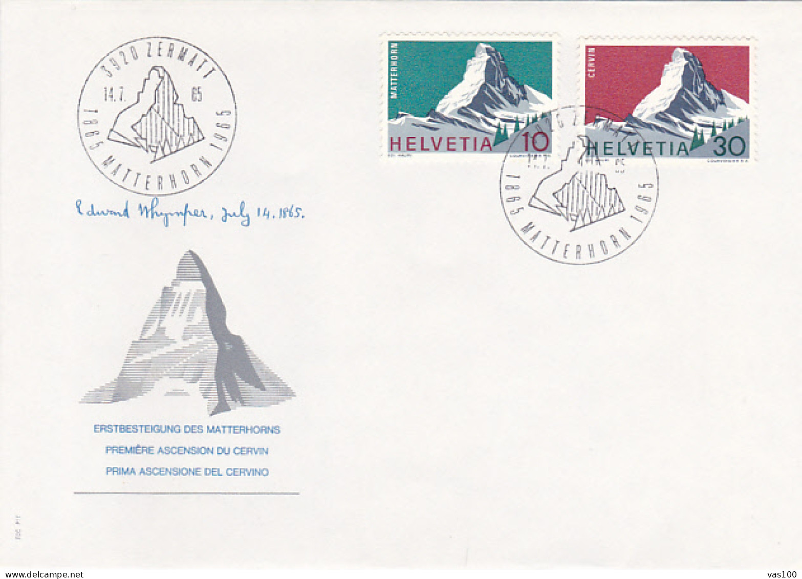 SPORTS, CLIMBING, FIRST ASCENSION OF MATTERHORN, COVER FDC, 1965, SWITZERLAND - Arrampicata