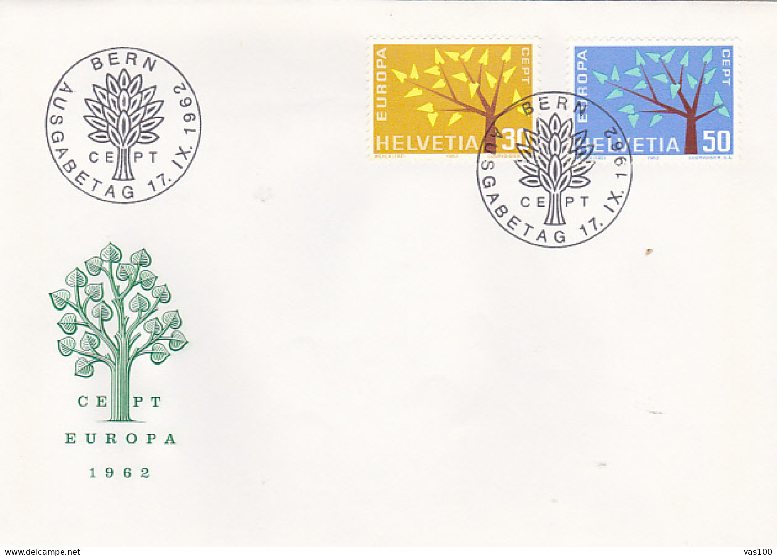 EUROPA CEPT, TREE, COVER FDC, 1962, SWITZERLAND - 1962