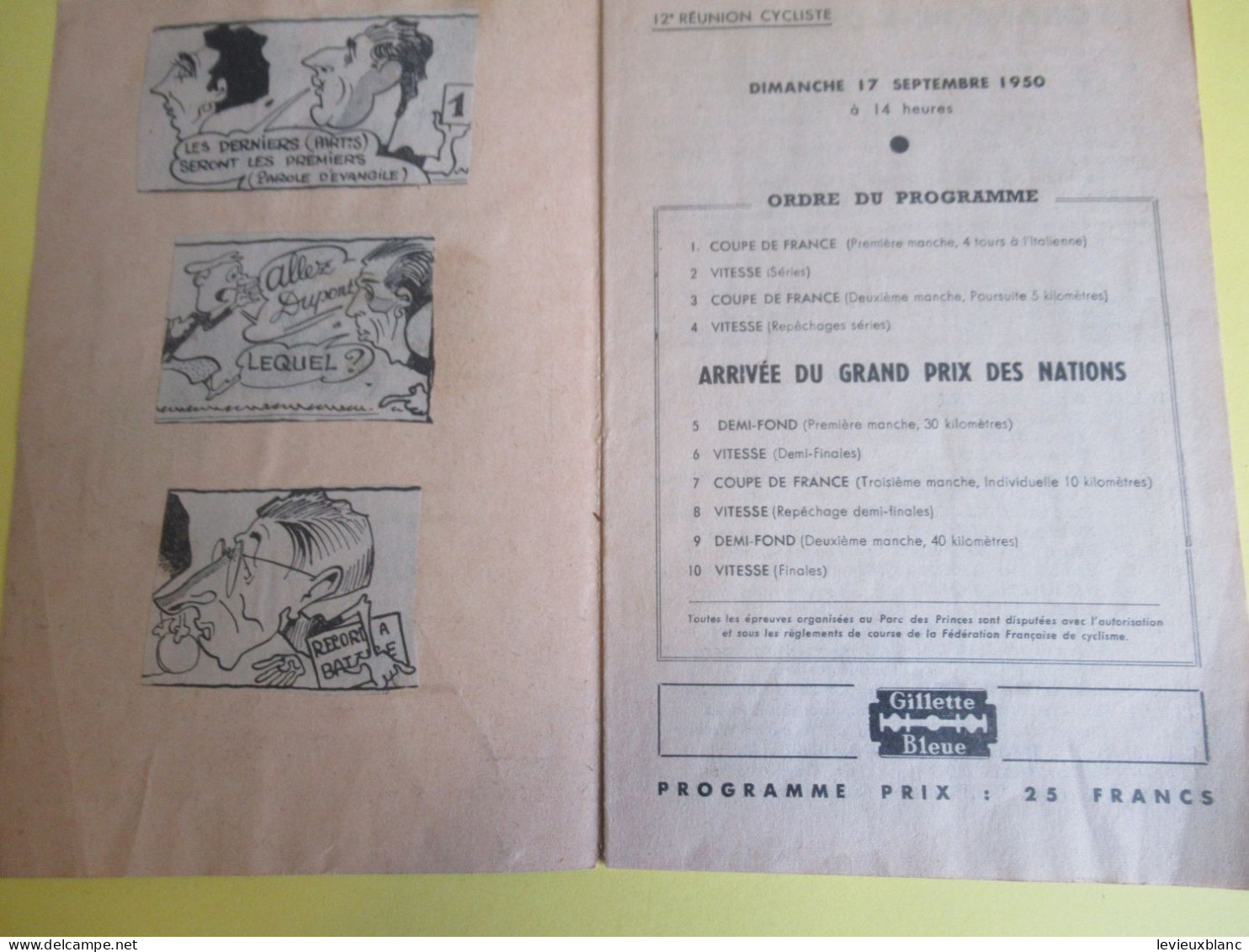 Programme/Vélodrome Du Parc Des Princes/ Saison 1950/Arrivée Du Grand Prix Des Nations /17 Septembre 1950     PROG365 - Cycling