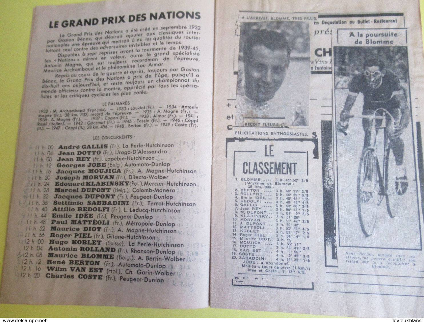 Programme/Vélodrome Du Parc Des Princes/ Saison 1950/Arrivée Du Grand Prix Des Nations /17 Septembre 1950     PROG365 - Radsport