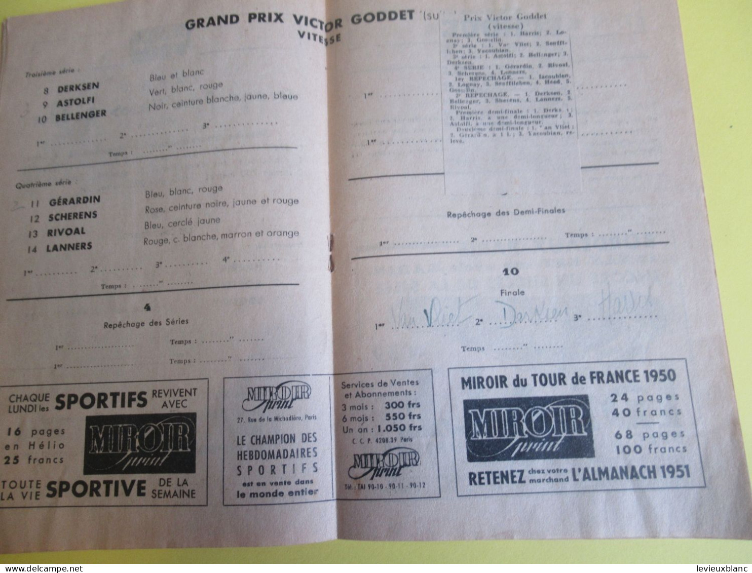 Programme/Vélodrome Du Parc Des Princes/ Saison 1950/Arrivée Du Grand Prix Des Nations /17 Septembre 1950     PROG365 - Ciclismo