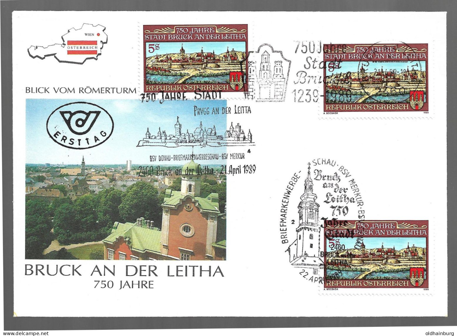 2376o: Österreich 1989, Stadtjubiläum 2460 Bruck An Der Leitha, FDC Mit 3 Sonderstempeln - Bruck An Der Leitha