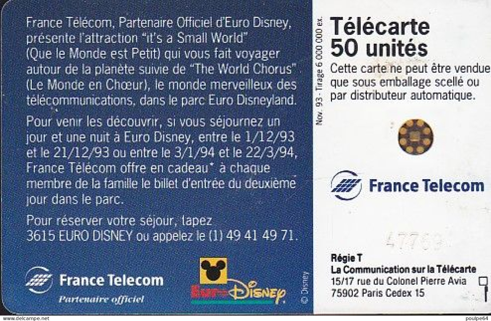 F448 - 11/1993 - CADEAU EURODISNEY - 50 SC5 - 1993