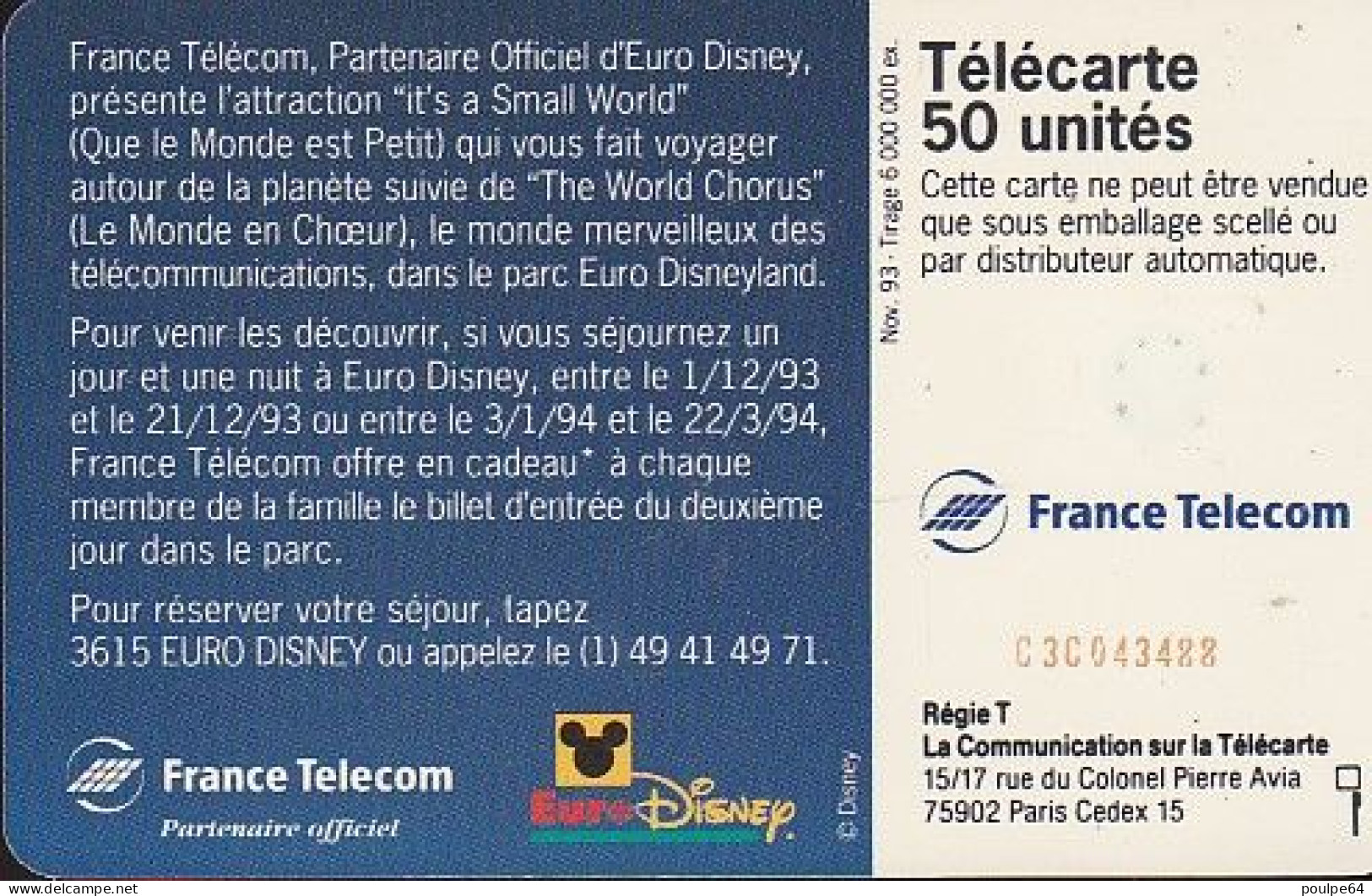 F448A - 11/1993 - CADEAU EURODISNEY - 50 SC7 - 1993