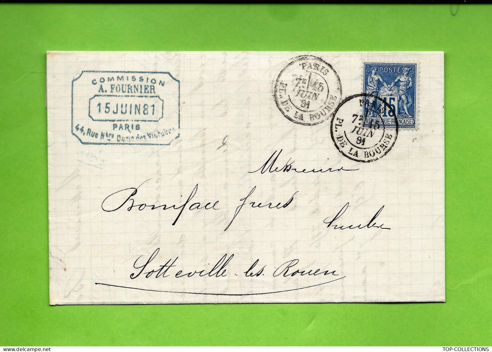 1881 PARTIE DE LAC A. FOURNIER Paris Pour Boniface Fr. Sotteville Les Rouen Seine Maritime V.SCANS - 1877-1920: Semi-moderne Periode