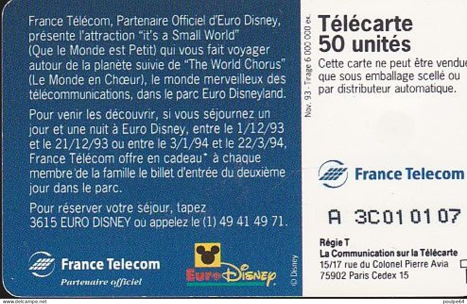 F448C - 11/1993 - CADEAU EURODISNEY - 50 SO5 - 1993