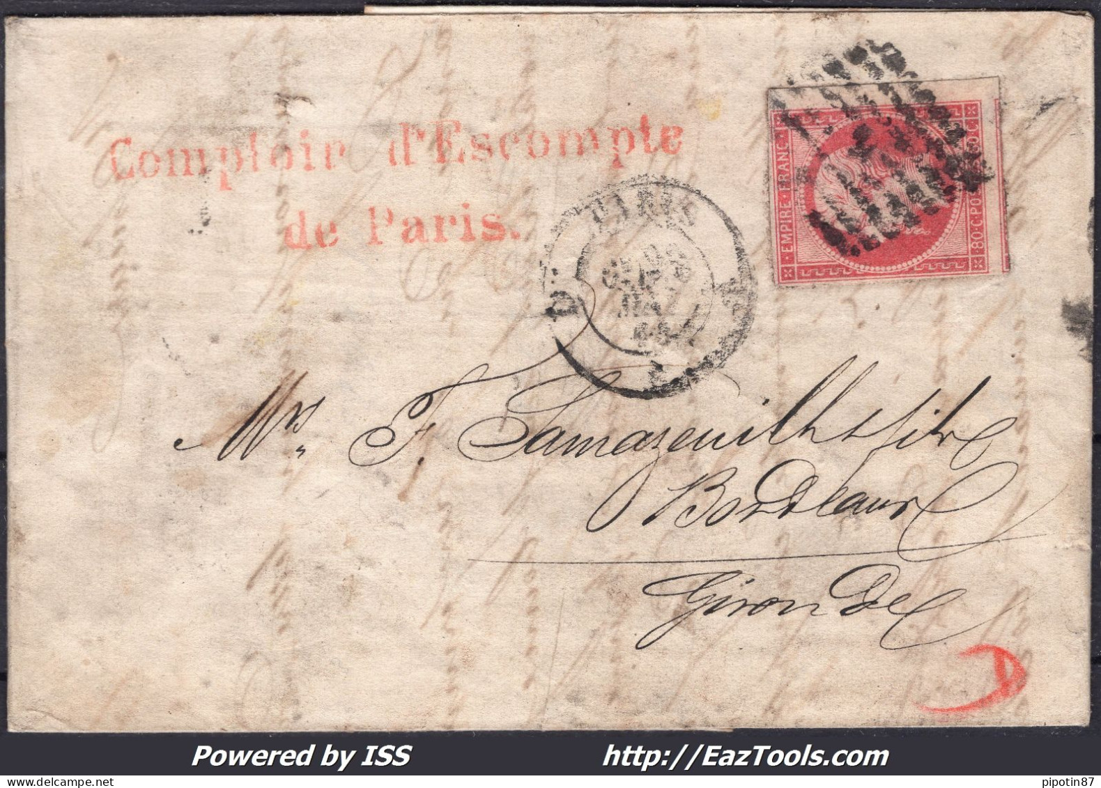 FRANCE N°17B SUR LETTRE AVEC BUREAU D DE PARIS + CAD DU 21/05/1863 - 1853-1860 Napoleon III