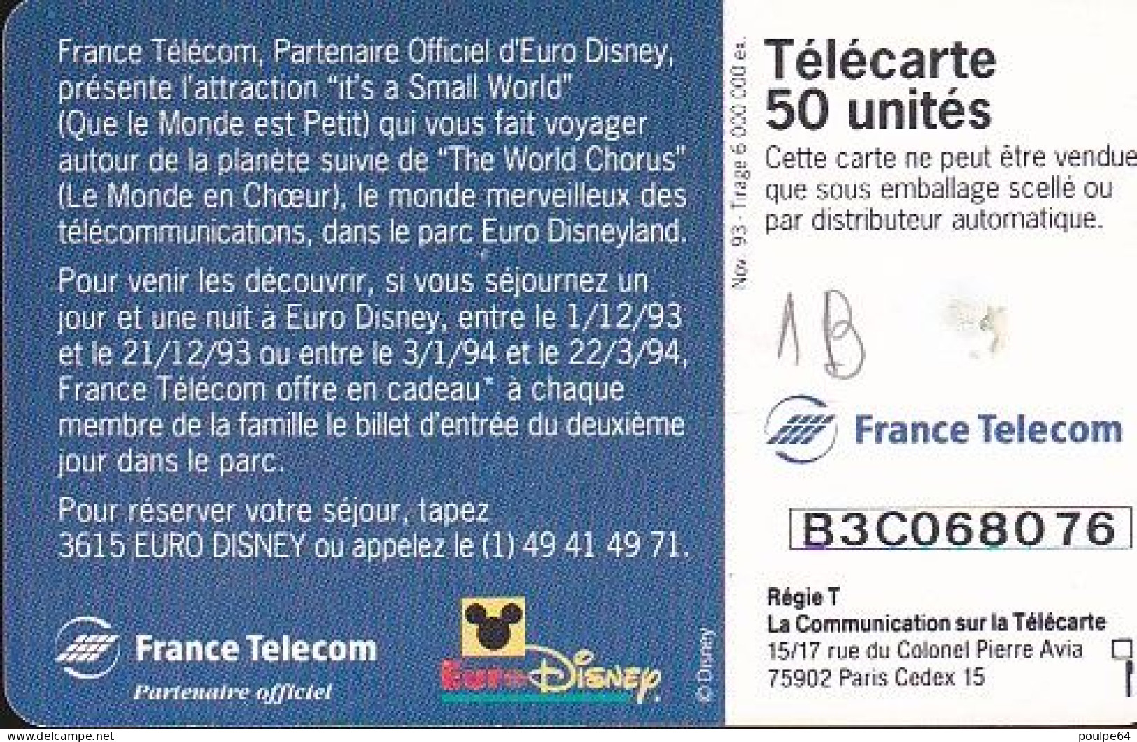 F448Da - 11/1993 - CADEAU EURODISNEY - 50 GEM1B - 1993