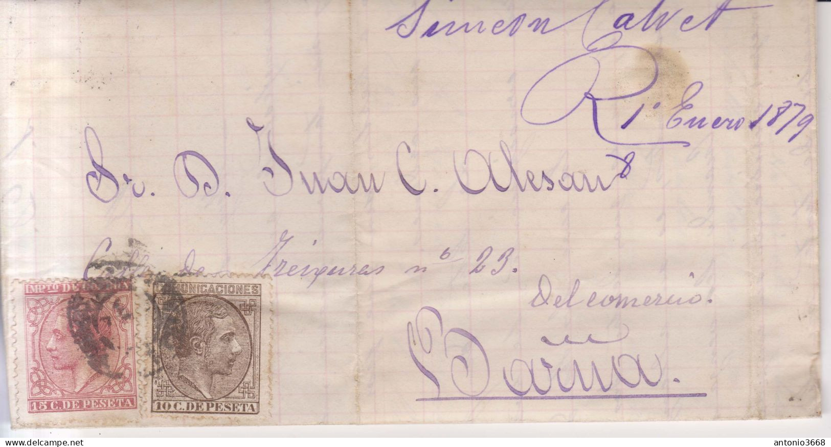 Año 1878 Edifil 192-188 Alfonso XII Carta Matasellos Valls Tarragona Simon Calvet - Storia Postale