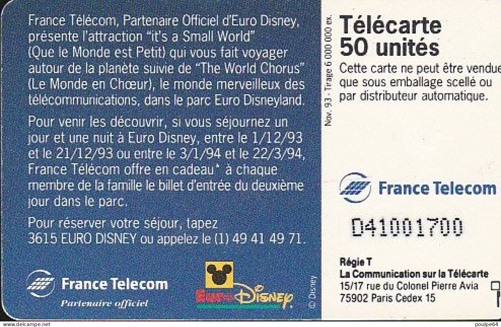 F448E - 11/1993 - CADEAU EURODISNEY - 50 OB1 - 1993