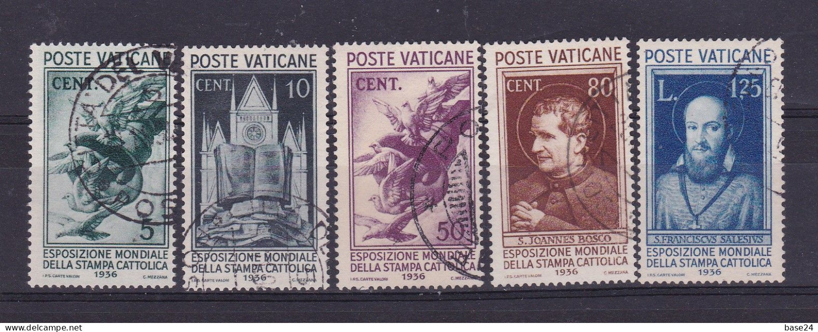 1936 Vatican Vaticano STAMPA CATTOLICA  CATHOLIC PRESS 5 Valori: 5 Cent, 10 Cent, 50 Cent, 80 Cent, 1,25 Lire Usati Used - Oblitérés