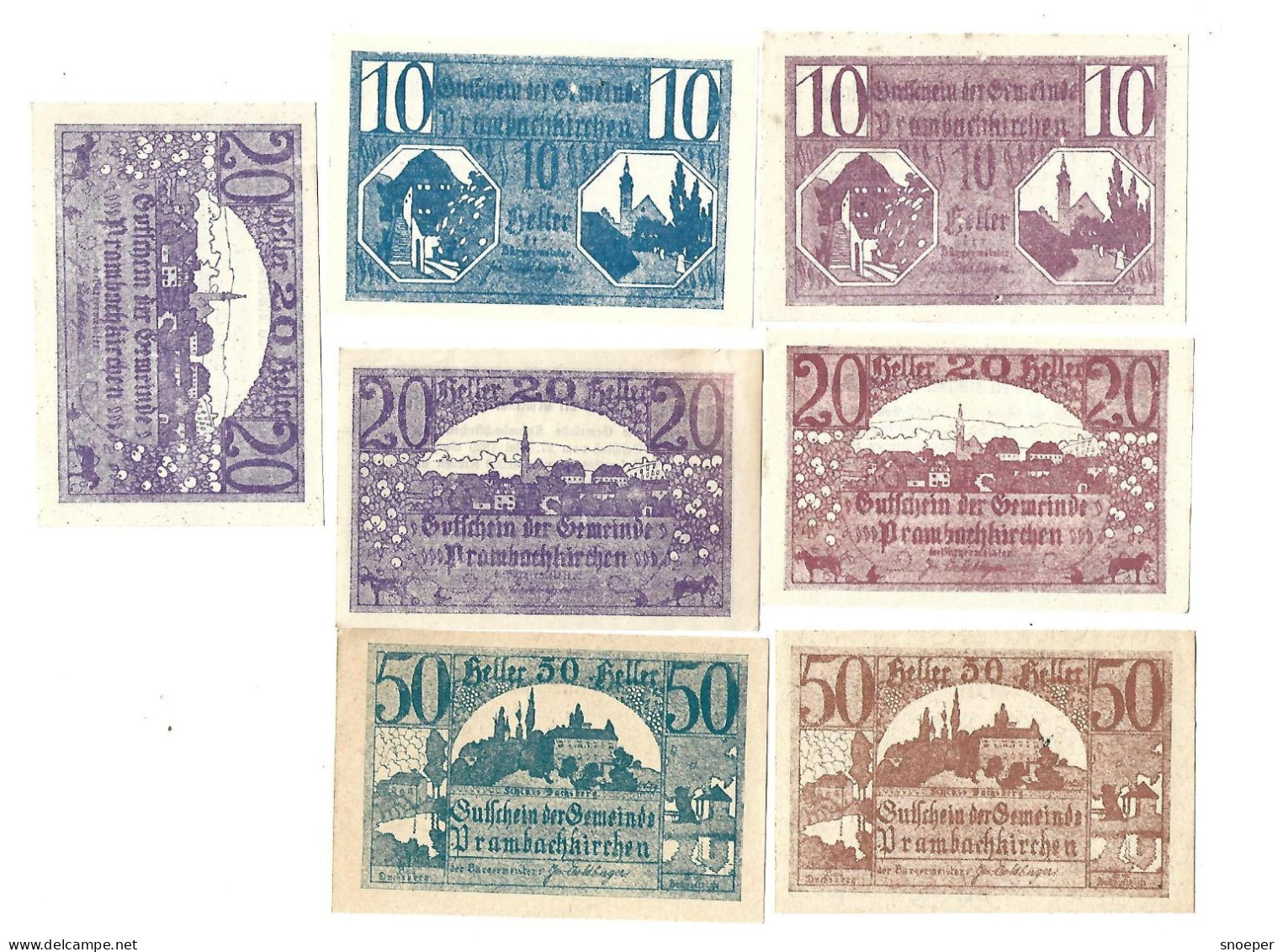 **notgeld   Austria Prambachkirchen 2x10+3x20+2x50 Heller 779a+c+e+f+g+h+j  Cat Val 12 Euro - Oesterreich