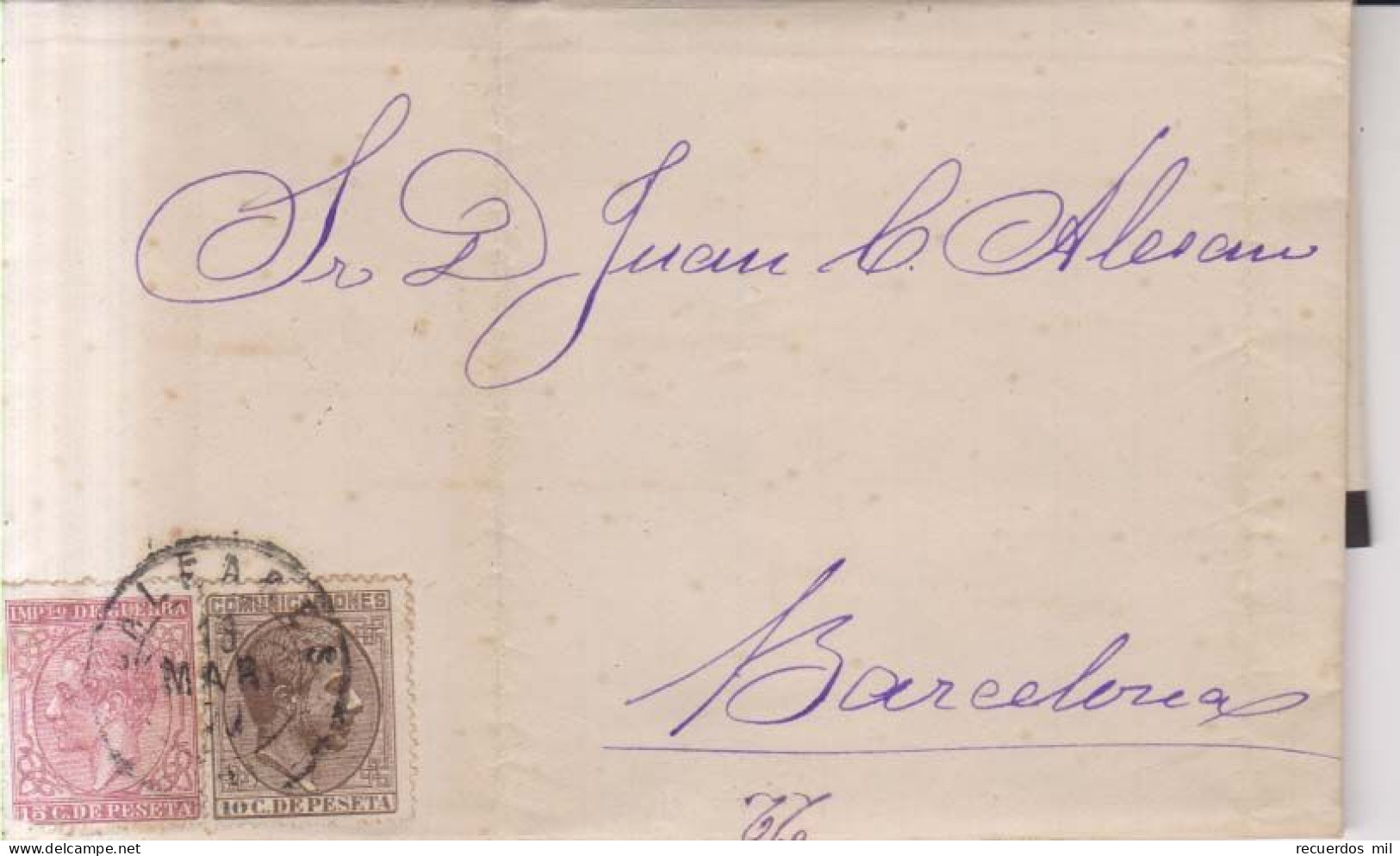 Año 1878 Edifil 192-188 Alfonso XII  Carta  Matasellos Palma Baleares Juan Ramis Y Cerda - Storia Postale