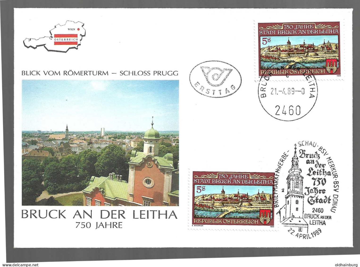 2376p: Österreich 1989, Stadtjubiläum 2460 Bruck An Der Leitha, FDC Mit 2 Sonderstempeln - Bruck An Der Leitha